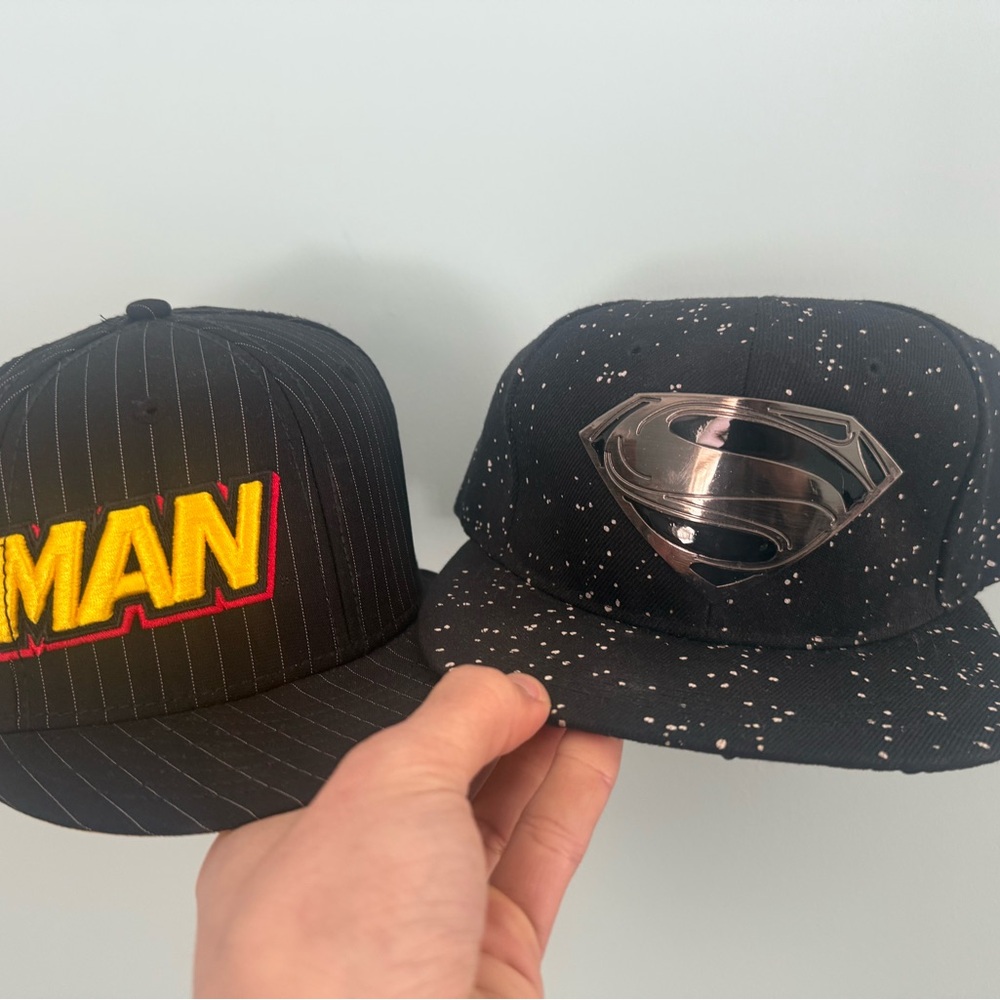 Black Superman and Batman Caps